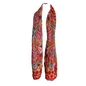 Vera Bradley Red Yellow Paisley Fringe Scarf Rayon Summer Bright Wrap 44" X 27"